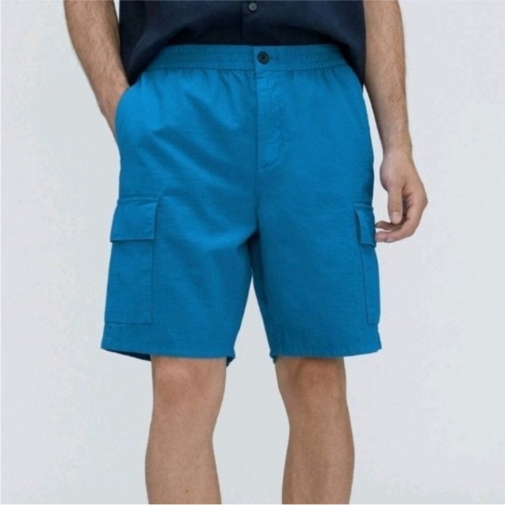 NWT Everlane Cotton Linen Horizon Blue Cargo Shorts